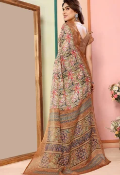 Digital Printed Kota Doriya Saree in Olive Green