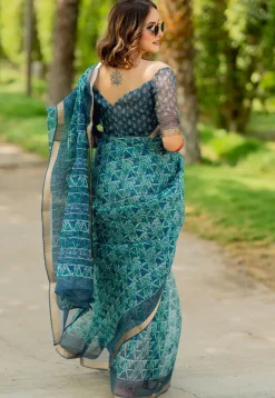Digital Printed Kota Doriya Saree in Teal Green
