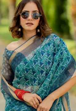 Digital Printed Kota Doriya Saree in Teal Green