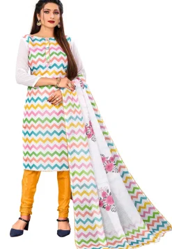 Digital Printed Kota Doria Straight Suit in Off White
