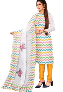 Digital Printed Kota Doria Straight Suit in Off White