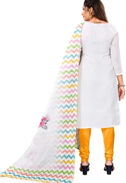 Digital Printed Kota Doria Straight Suit in Off White