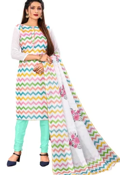 Digital Printed Kota Doria Straight Suit in Off White
