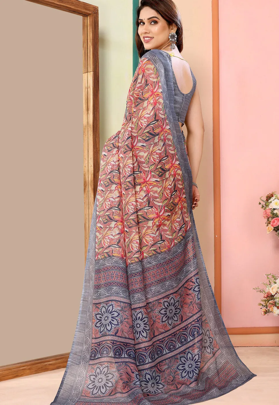 Digital Printed Kota Doriya Saree in Pink