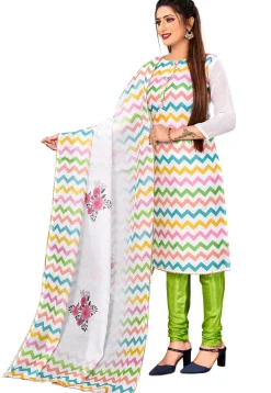 Digital Printed Kota Doria Straight Suit in Off White