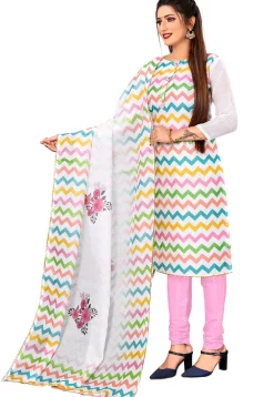 Digital Printed Kota Doria Straight Suit in Off White