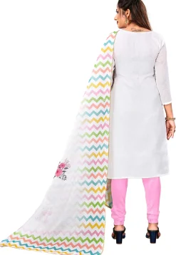 Digital Printed Kota Doria Straight Suit in Off White