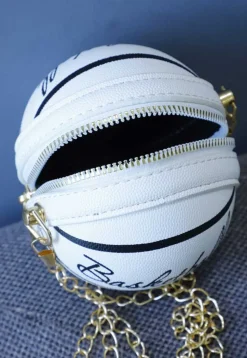 Digital Printed Leather Ball Clutch Bag in White