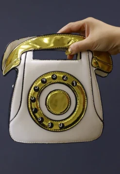 Digital Printed Leather Square Telephone Sling Bag in Off White