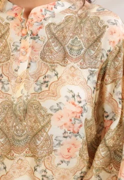 Digital Printed Linen Silk Top Set in Off White