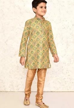 Digital Printed Lycra Kurta Set in Mustard