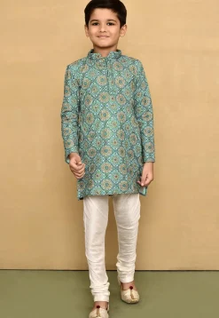 Digital Printed Lycra Kurta in Blue