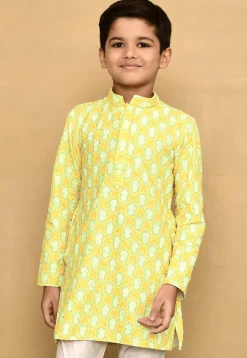 Digital Printed Lycra Kurta in Yellow