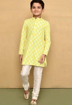 Digital Printed Lycra Kurta in Yellow