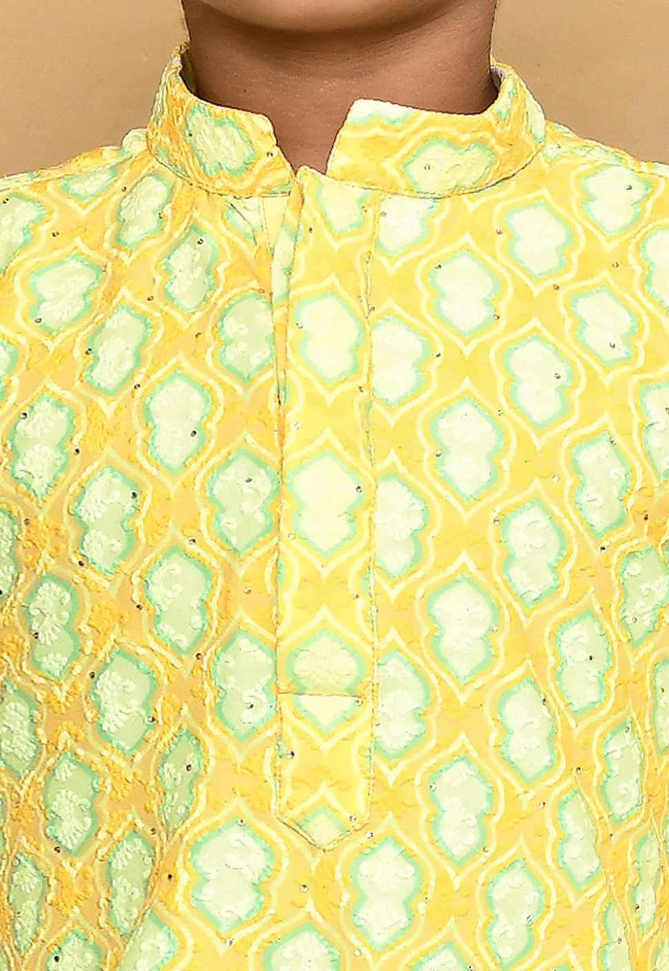 Digital Printed Lycra Kurta in Yellow