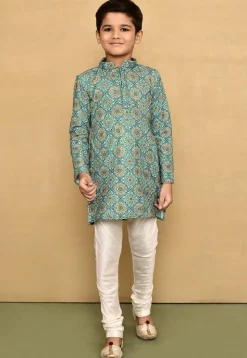Digital Printed Lycra Kurta Set in Blue