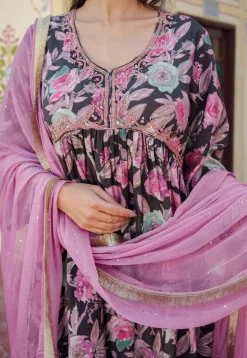 Digital Printed Modal Muslin Pakistani Suit in Black
