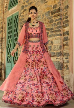 Digital Printed Modal Satin Crop Top Set in Old Rose