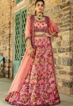 Digital Printed Modal Satin Crop Top Set in Old Rose
