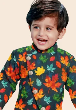 Digital Printed Modal Satin Sherwani in Navy Blue