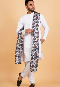 Digital Printed Modal Satin Men Dupatta in Multicolor and Off White