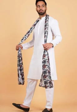 Digital Printed Modal Satin Men Dupatta in Multicolor and Off White