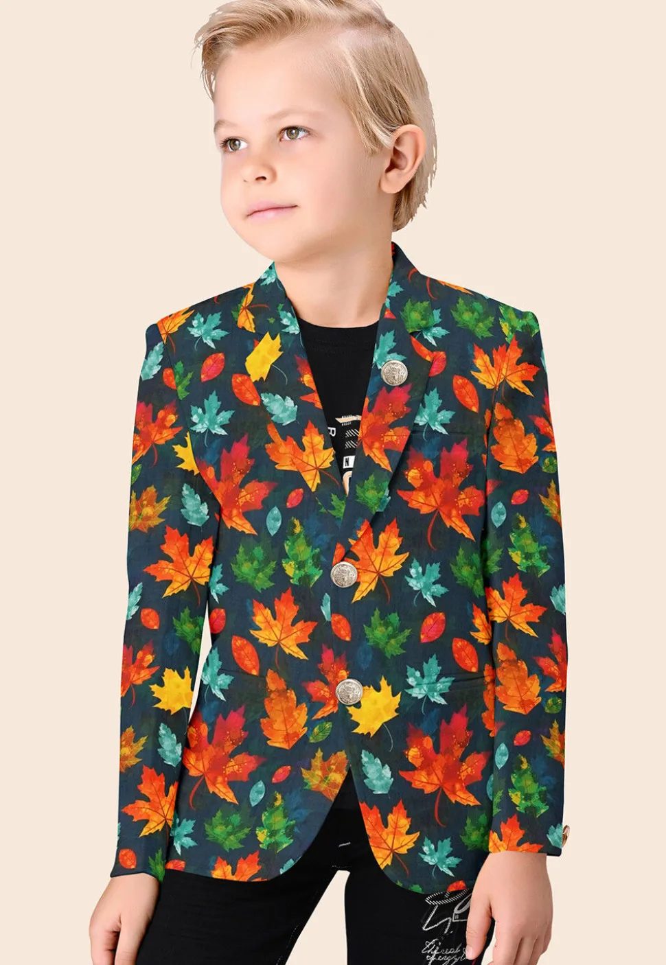 Digital Printed Modal Satin Blazer in Navy Blue