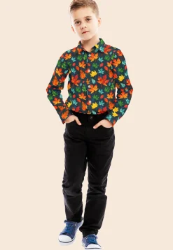 Digital Printed Modal Satin Shirt in Navy Blue
