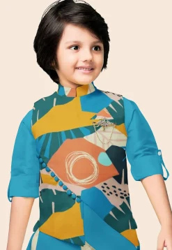 Digital Printed Modal Satin Nehru Jacket in Multicolor