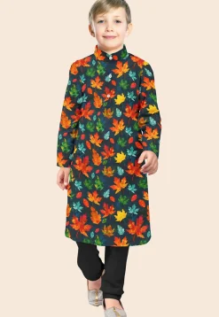 Digital Printed Modal Satin Kurta Set in Navy Blue