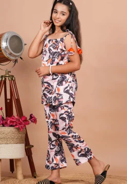 Digital Printed Modal Satin Co-Ord Set in White and Multicolor