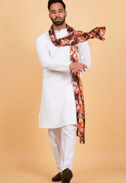 Digital Printed Modal Satin Men Dupatta in Brown
