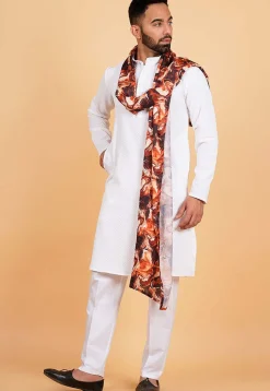 Digital Printed Modal Satin Men Dupatta in Brown