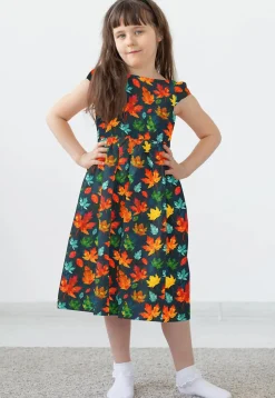 Digital Printed Modal Satin Dress in Navy Blue