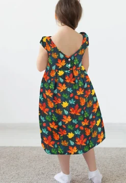 Digital Printed Modal Satin Dress in Navy Blue