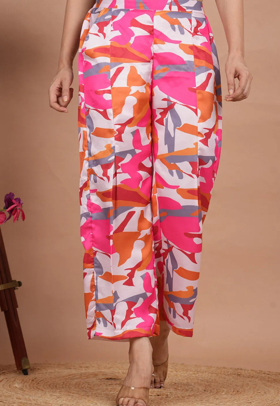 Digital Printed Modal Satin Palazzo in Multicolor