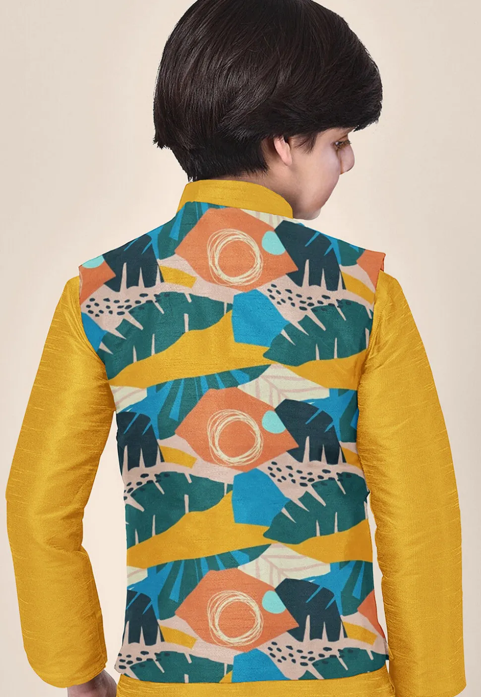 Digital Printed Modal Satin Nehru Jacket in Multicolor