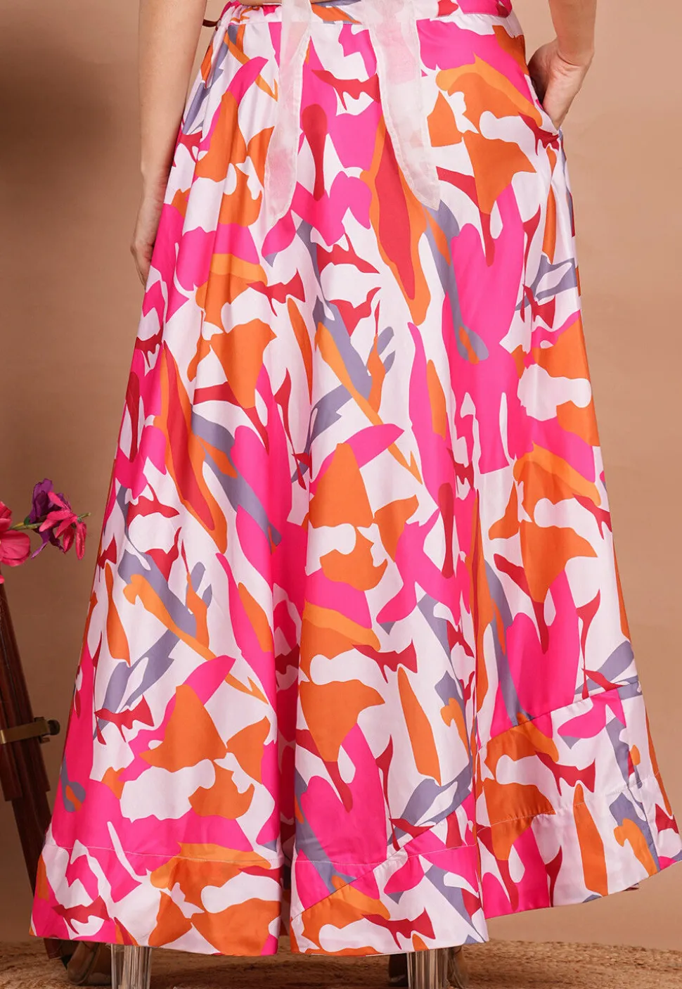Digital Printed Modal Satin Skirt in Multicolor