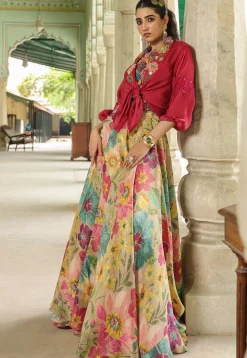 Digital Printed Modal Satin Top Set in Multicolor