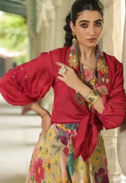 Digital Printed Modal Satin Top Set in Multicolor