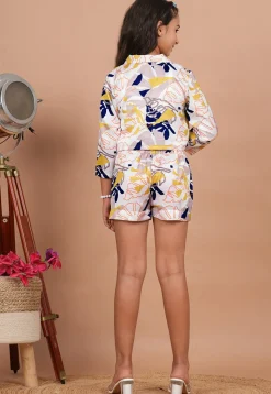 Digital Printed Modal Satin Co-Ord Set in White and Multicolor