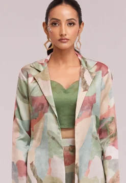 Digital Printed Modal Silk Co Ord Set in Light Green and Multicolor