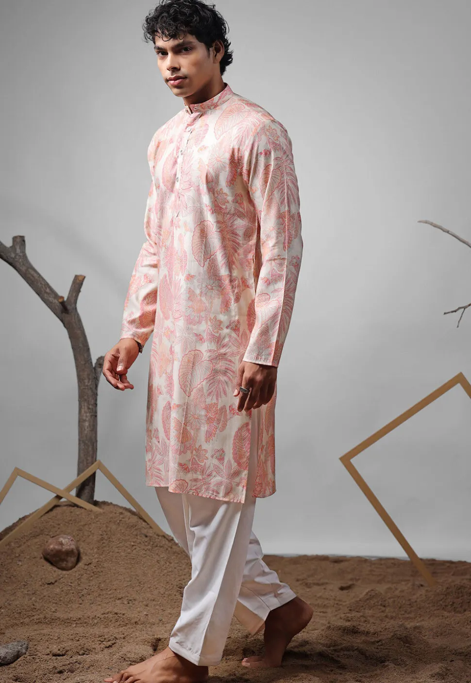 Digital Printed Modal Silk Kurta Set in Pink