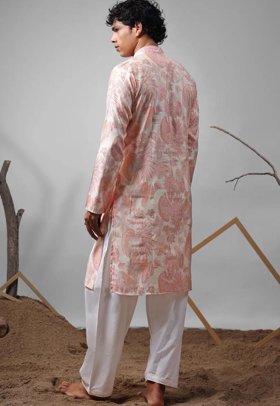 Digital Printed Modal Silk Kurta Set in Pink