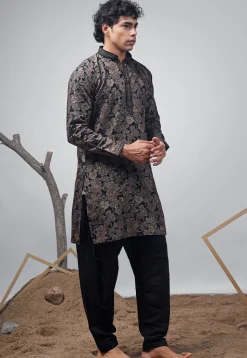 Digital Printed Modal Silk Kurta Set in Black