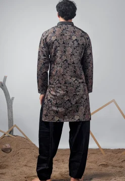 Digital Printed Modal Silk Kurta Set in Black
