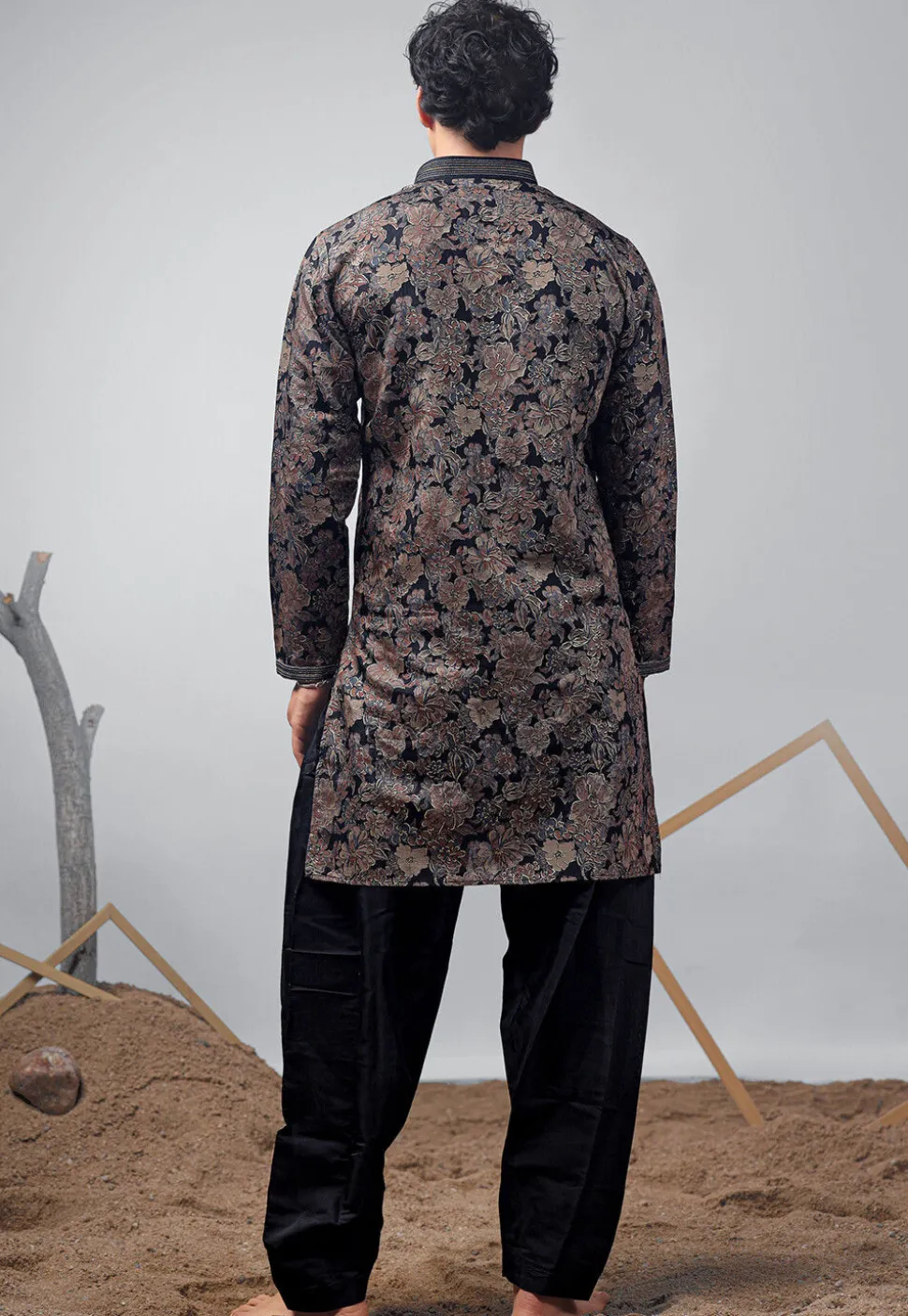 Digital Printed Modal Silk Kurta Set in Black