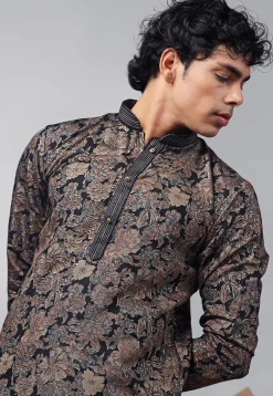 Digital Printed Modal Silk Kurta Set in Black