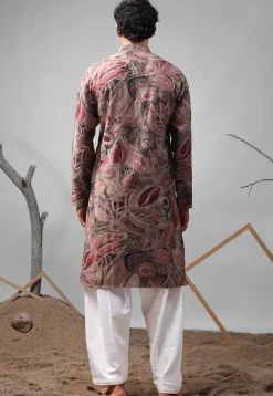 Digital Printed Modal Silk Kurta Set in Old Rose