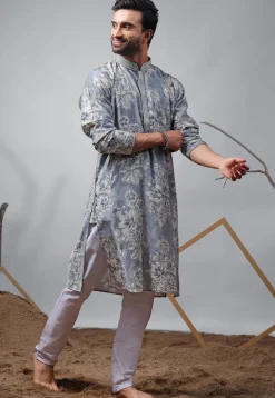 Digital Printed Modal Silk Kurta Set in Blue